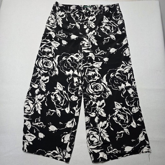 Lauren Ralph Lauren Pants - Lauren Ralph Lauren Black White Floral Wide Leg Pants Trousers Size 16 High Rise